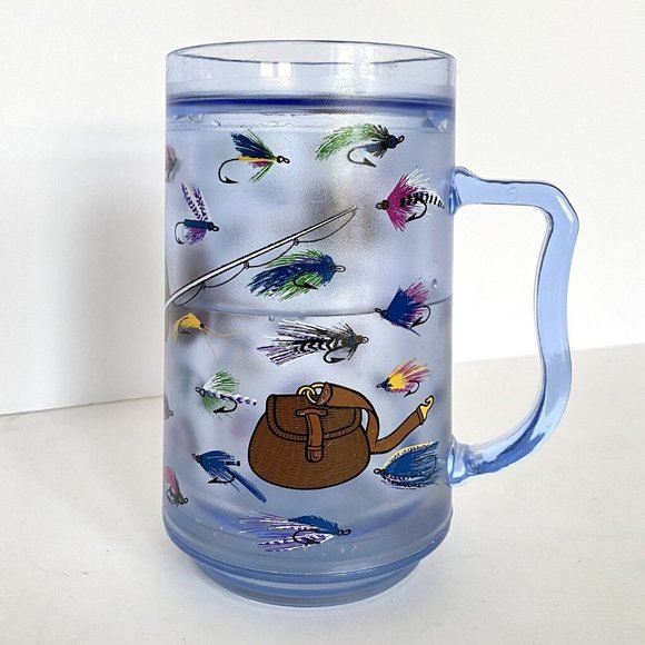 Big Chill Fly Fishing Lures Double Wall Handled Blue Freezer Beer Mug 16oz - Picture 3 of 11